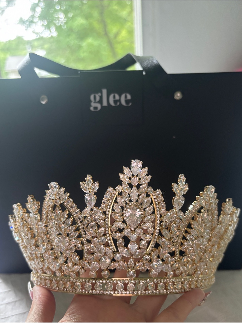 Tall Quinceanera Crown, Cubic Zirconia Bridal Tiara, Pageant Headpiece